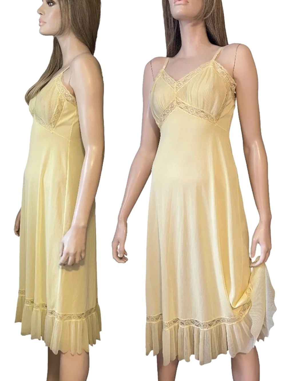 Luxite by Kayser Pinup Bombshell Lacy Full Slip Pleated Nylon Chiffon Vintage